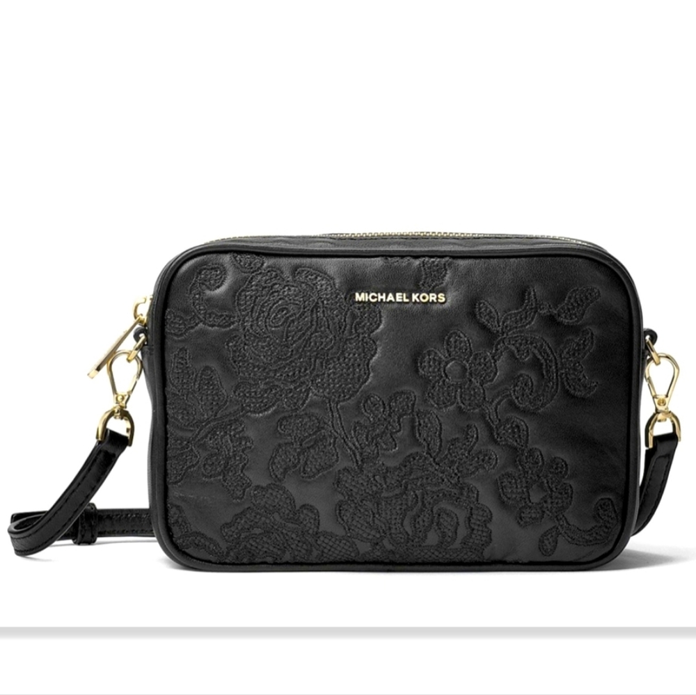 MICHAEL KORS Black Floral Leather Bag